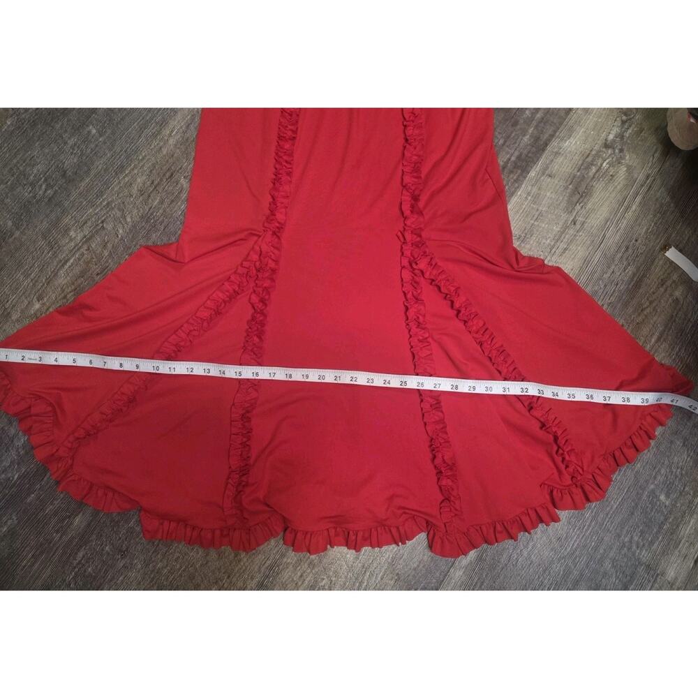 ZESICA NWT Womens XL Red Strapless Maxi Dress Ruffle V-Front Black Bows - Picture 5 of 9